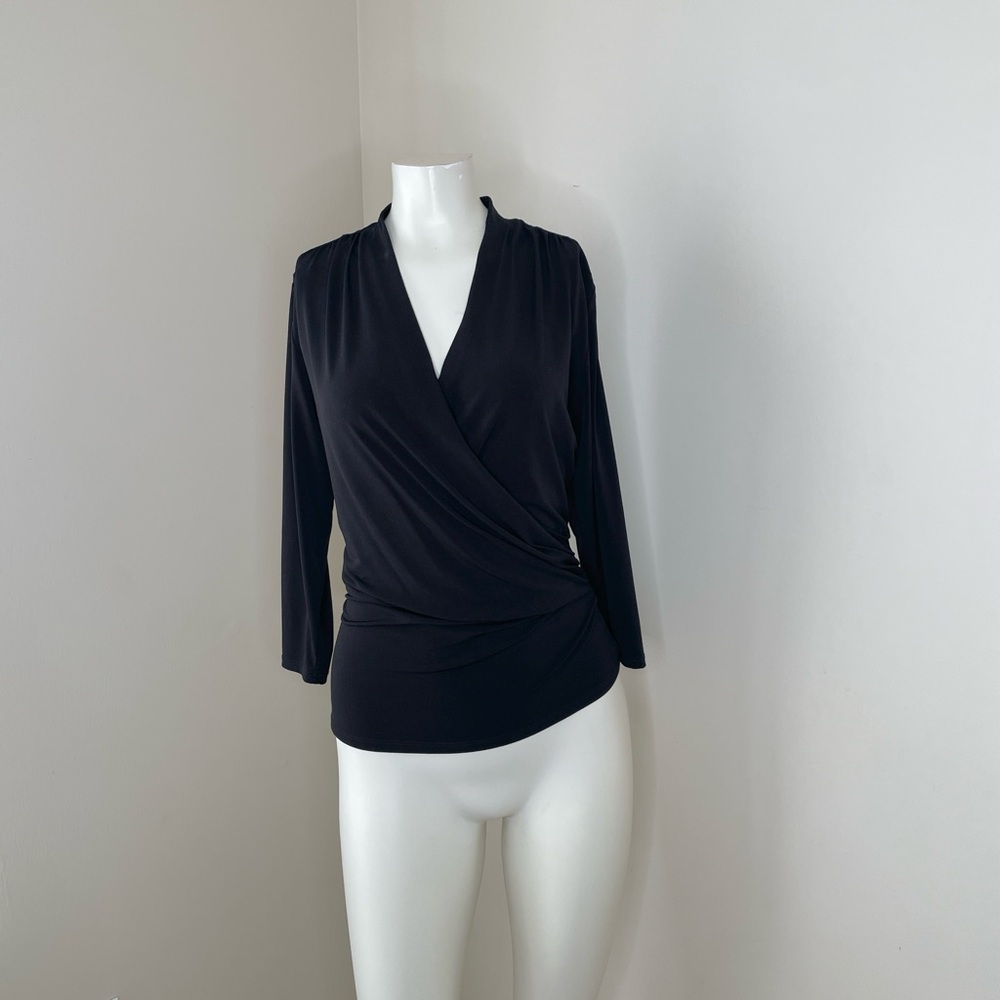 Laundry By Shelli Segal Blouse Women’s Small Black goth Wrap draped Vintage 90s